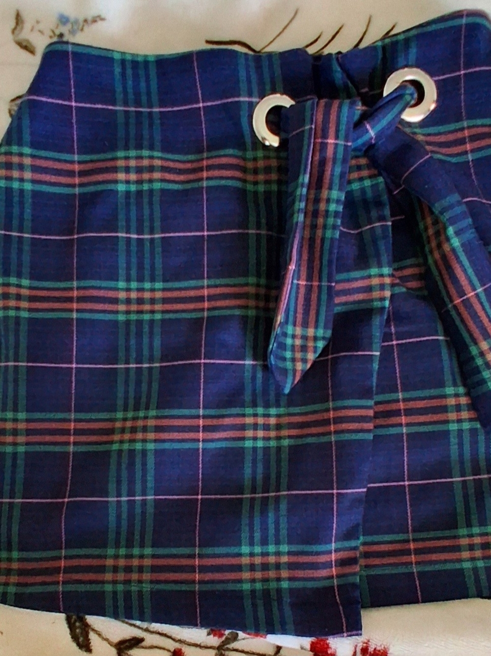 wild fable Navy Plaid Mini Skirt with Tie-Waist